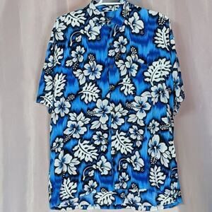 Tiki Jake Hawaiian Shirt Blue White Floral XXL